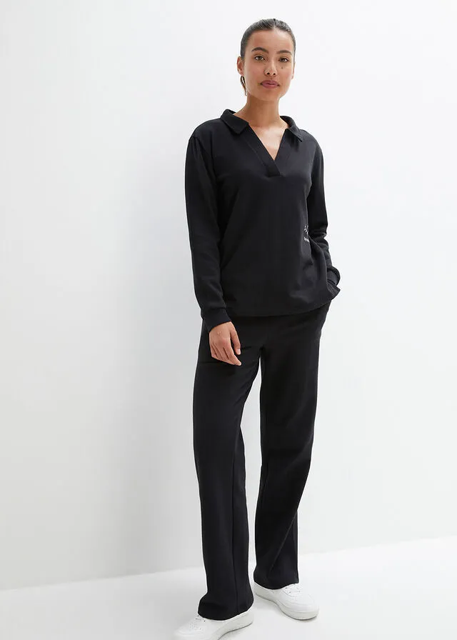 Black Sweatshirt and Wide-leg Pants Tracksuit Set